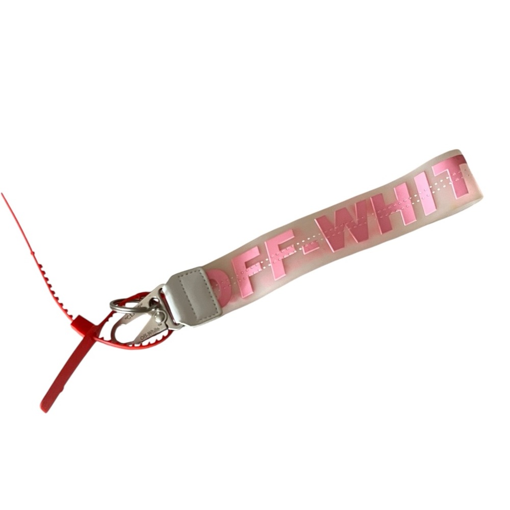 Off-White-inspired industrial clear keychain lanyard with a metal clasp